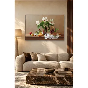 Impression sur toile Fida Fruits sur étagère en bois et vase à fleurs blanc - Product Image 5