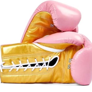 Guantes de boxeo de cuero de vaca de alta calidad con cierre de cordones Diseño de logotipo personalizado 100% Guantes de lucha de cuero - Product Image 5