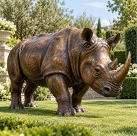 Statue de rhinocéros en bronze grandeur nature réaliste, sculpture d'animal sauvage en bronze antique, ornement paysager carré