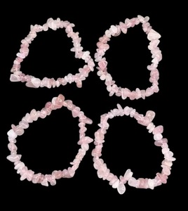 Dynamic <b>Crystal</b> Indian Handmade Reiki Craft Natural Rose Quartz Chips <b>Raw</b> Pink Gemstone Metaphysical Bracelet Gujarat - Product Image 1