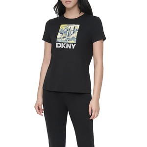Camiseta de manga corta con abertura de algodón de verano para mujer, camiseta informal de moda ajustada, tela de Jersey, diseño comprimido para impresión personalizada - Product Image 6
