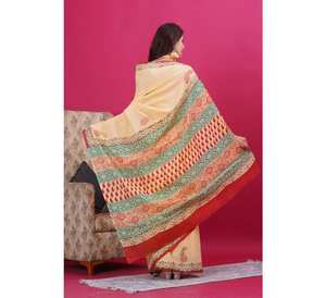 Meilleure vente sur mesure femmes coton Malmal dessiné à la main léger séchage rapide parole longueur Saree élégant fête porter indien - Product Image 1