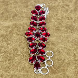 Pulsera de tenis de lujo hecha a mano de plata de ley 925 con granate rojo, ajustable, joyería de regalo, chapada en oro, certificada por GIA - Product Image 3