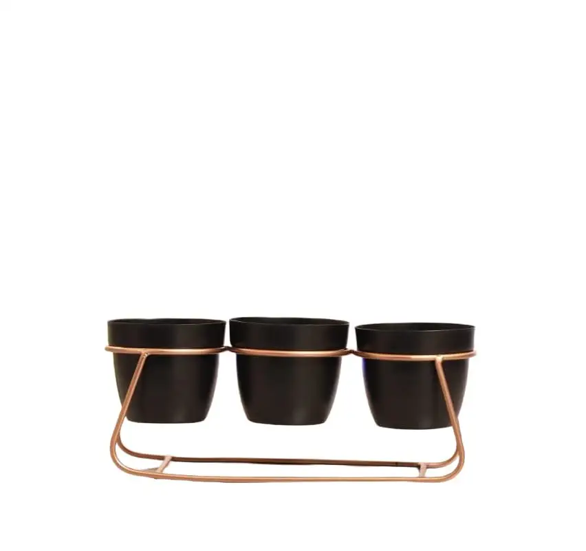Conjunto de três peças planejadores únicos com suporte, planejadores de floração, potes de ferro, artesanal, jardim, planejadores, copos grandes