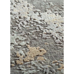 Entropy <b>Grey</b> & Black Hand Knotted Wool & Silk Carpet Floral Abstract Pattern Anti-Slip Washable for Teens Use Home Floor-SKWS-56 - Product Image 2