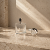 Flacon pulvérisateur de parfum en verre transparent de 25 ml, 35 ml, 50 ml, forme galet, avec bouchon à vis, pompe en aluminium et nœud papillon ABS