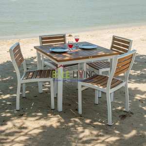 High Quality Eco-Friendly Lightweight Stacking <b>Chair</b> Modern Outdoor Design Teak Wood Seat <b>White</b> Frame for Living Room Dining - Product Image 1