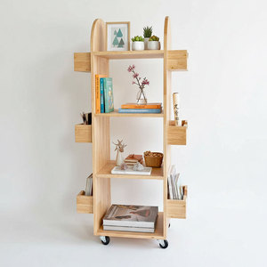Modern 4-Tier Mobile Bookshelf KS68197 Rubberwood 50x35x120cm for Living Room Office Kids Room Bedroom - Product Image 4