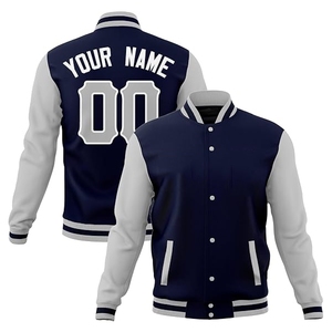 Veste varsity classique pour homme bleu marine et moutarde, style bomber traditionnel avec manches contrastées - Product Image 1