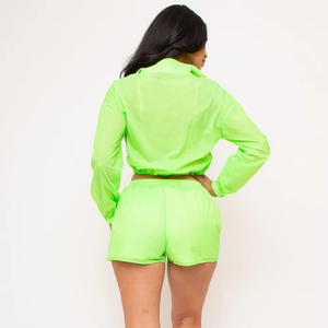 Conjunto de chaqueta y pantalones cortos cortavientos para mujer, ropa de calle, conjunto de 2 piezas con cremallera frontal, conjunto de pantalones cortos cortavientos personalizable para mujer - Product Image 5