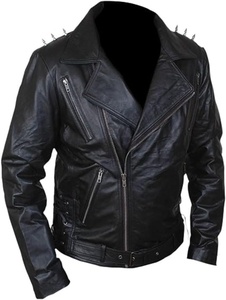 แจ็กเก็ตแฟชั่นสำหรับผู้ชายหนังเทียมแบบรัดรูปสำหรับรถจักรยานยนต์หนังสีดำมีเดือยแหลม - Product Image 6