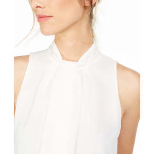 Calvin Klein Women's Petite White Small Size Ruffle-Front <b>Mock</b>-<b>Neck</b> <b>Top</b> Made of Chiffon - Product Image 2