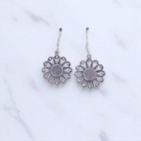 925 Sterling Silber Runde Ohrringe mit Blumenmuster-Einfassung, Hohle Tropfen-Ohrringe, Vintage Silber Handgefertigter Schmuck