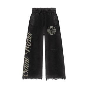 Custom Embroidery Cotton Fleece Sweatpants Wholesale Customize Distressed <b>Flared</b> Pants <b>Trousers</b> - Product Image 1