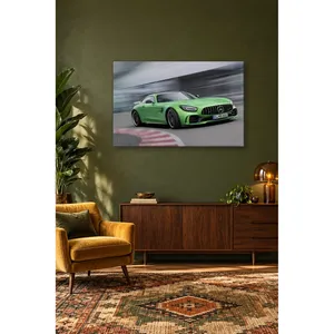 Impression sur toile de la Mercedes-AMG GT R verte de Fida accélérant en sortant d'un virage - Product Image 4