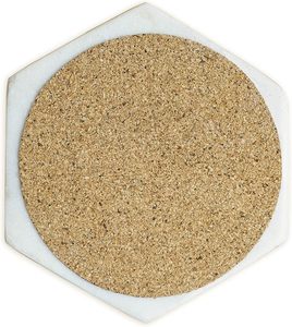 Haute qualité 4 pièces rustique classique blanc base en marbre bois incrustation hexagone géométrique sous-verres fabriqués à la main 5mm tapis et tampons - Product Image 5