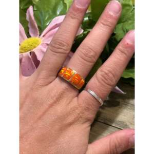 Navajo Made Sterling <b>Silver</b> Inlay <b>Ring</b> with <b>Man</b> Made Opal Size 6.75 - Product Image 2