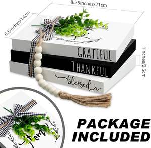 3 Pcs livres décoratifs pour la décoration intérieure Thankful Grateful Blessed Farmhouse Faux livres empilés Livres décoratifs rustiques en bois - Product Image 5