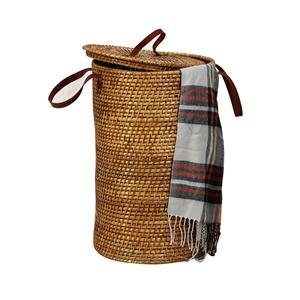 ตะกร้าผ้าไม้ไผ่คุณภาพสูง ตกแต่งสวยงาม พร้อมหูจับหนัง สำหรับจัดเก็บเสื้อผ้า ใช้ในบ้าน - Product Image 1