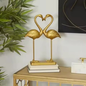 Handcrafted Modern Minimalist Abstract 2 Birds Heart for Love Statue Gold Plated Aluminum Casted Metal Home Decor Metal - Product Image 1