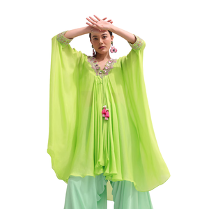 Perroquet vert brodé Kurta Palazzo ensemble en gros femmes vêtements ethniques OEM fournisseur d'usine de vêtements tenue de fête personnalisée - Product Image 3