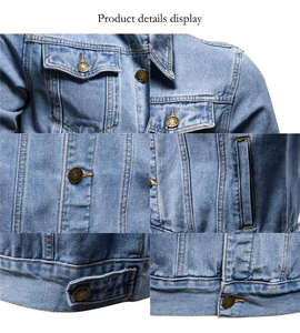 Vintage Mens Denim Jacket Light Blue Cotton-Filled Winter Coat Casual Breathable Outerwear - Product Image 3