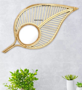 Espejos de pared decorativos de bambú de fibra natural Beige con forma de hoja moderna Material de ratán - Product Image 2