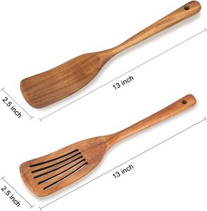 Lot de 2 spatules en bois d'acacia antiadhésives pour mélanger le poisson à frire. - Product Image 2