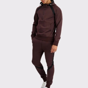 Survêtement de luxe pour homme, couleur marron, sweat-shirt à demi-zip à capuche, pantalon de jogging fuselé, vêtements de sport en molleton technique personnalisé, survêtement pour homme à prix bas - Product Image 6