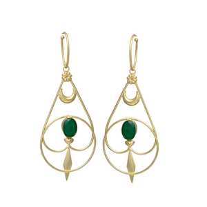 Boucles d'oreilles de créateur en onyx vert avec boucles d'oreilles à crochet - Product Image 1