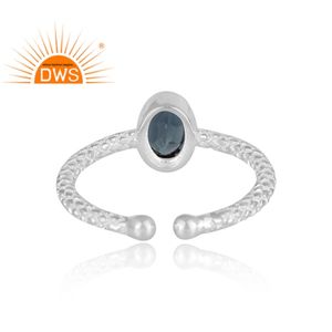 แหวนอัญมณีสีเงินแท้ปรับได้สีฟ้าบุษราคัมสไตล์ลอนดอนดีไซน์ล่าสุด - Product Image 4