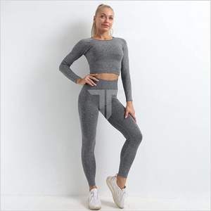 2024 New Arrival High Waist Breathable Workout Sets for Women Solid Pattern 2-Piece Gym <b>Leggings</b> Padded Stretchy Elastic Waist - Product Image 4