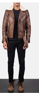 Men Biker Casual Leather <b>Jacket</b> Removable Shearling <b>Fur</b> Collar Racing Cafe Motorcycle <b>Real</b> Genuine Leather Fashion <b>Jacket</b> OEM - Product Image 4