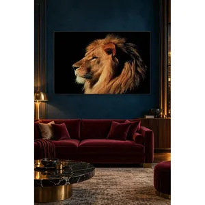 Profil du lion Fida avec crinière orange sur fond noir, impression sur toile - Product Image 4