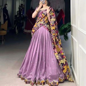 Diseñador Vichitra Silk Lehenga Choli con impresión digital Ropa festiva de invierno Dupatta nupcial para pedidos a granel de fiesta - Product Image 1