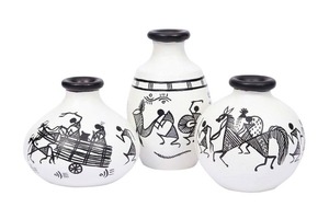 Top Demandé Fabriqué À La Main Warli Peint À La Main Moderne Pots En Terre Cuite pour Plantes De Mariage Décor À La Maison Léger Écologique - Product Image 4