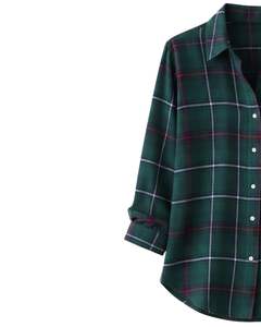 Camisa Oversize de Franela a Cuadros para Mujer, Verde Oscuro, Manga Larga, Casual, Suave, para Otoño e Invierno, Venta al por Mayor - Product Image 2