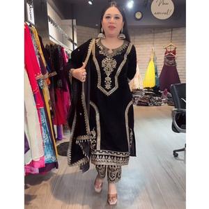Haut de soirée à la demande Top en velours viscose Palazzo et Dupatta Ensemble vêtements ethniques indiens Salwar Kameez pour femmes à vendre - Product Image 1