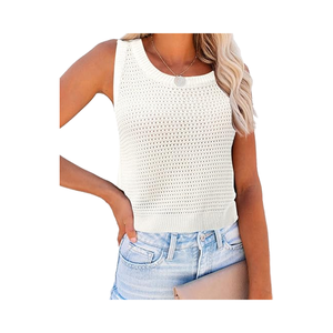 Débardeur en tricot rayé d'été pour femmes Pull à col rond de style doux. - Product Image 1