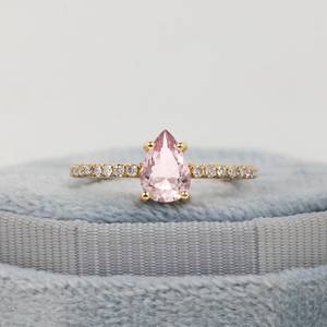 แหวนมอร์แกไนท์ลูกแพร์สไตล์มินิมอล925เงินสเตอร์ลิง14K ชุบทองแหวนแต่งงานเพทายอาร์ตเดคโคแหวนของขวัญซ้อนได้ - Product Image 5