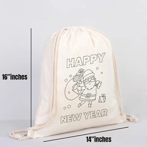 Large Capacity 14 X 16\" (35 X 40 Cm) New Year Paintable Drawstring <b>Backpack</b> Portable Cotton Bag for <b>Daily</b> Use Advertising Sport - Product Image 2