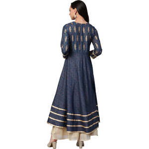 Blusa y camisa con estampado de rayón Anarkali Kurta cobre y oro para mujer - Product Image 3