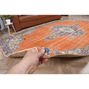 Tapis turc 5,6x9,6 pieds, tapis vintage en laine abstrait orange et bleu - Product Image 4