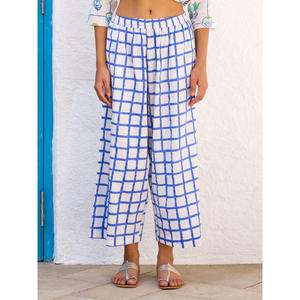Women's High-Waisted Wide-Leg <b>Flare</b> Palazzo Pants Breathable Wrinkled Casual <b>Trousers</b> - Product Image 1
