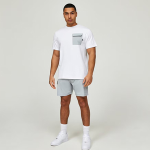 Wholesale Custom Logo Mens Twin <b>Set</b> Short Sleeve Contrast Tee With Pocket and Matching Shorts for Casual Wear and Gym Wear - Product Image 1