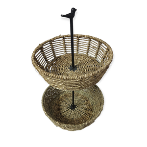 Cesta de fruta personalizable de 2 niveles, cuerda de Yute natural y metal tejido a mano por artesanos indios, almacenamiento de ratán con estilo floral - Product Image 2