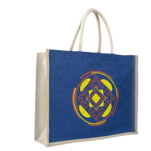 Sac de courses non tissé personnalisé avec logo, imprimé sur mesure, en tissu recyclable blanc et bleu, style cabas, surface soyeuse, en pièces - Product Image 3