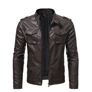 Veste en cuir PU dur noir pour hommes avec fermeture éclair de luxe de créateur avec étiquette personnalisée pour le printemps et l'automne - Product Image 1