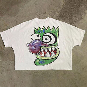 เสื้อยืดผ้าฝ้าย100% สำหรับผู้ชายเสื้อลายการ์ตูนบ็อกซี่ไหล่ตกเสื้อฮิปฮอปบ็อกซี่ฟิตเนสโลโก้ออกแบบได้ตามต้องการ - Product Image 2