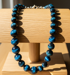 Collar con cuentas de ojo de tigre azul para mujer 18 pulgadas plata 925 cerradura anudada a mano diseño geométrico accesorio de moda regalo - Product Image 2